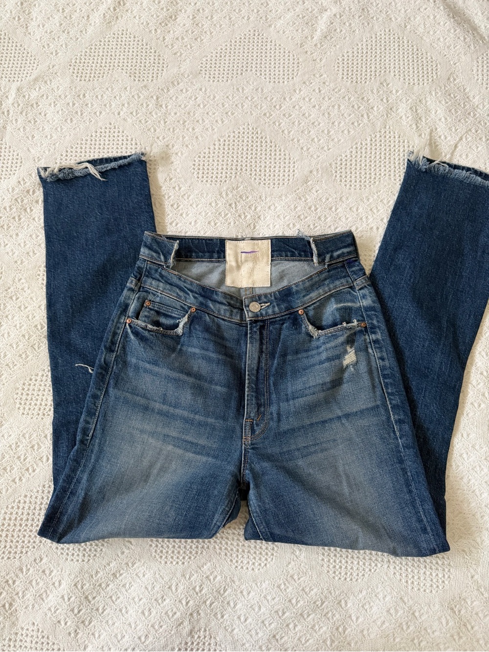 MOTHER High-Rise Distressed Blue Jeans